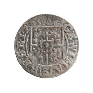 Obv.: Under the ducal mitre, a five-field heraldic shield; below in the shield the value numeral 3.