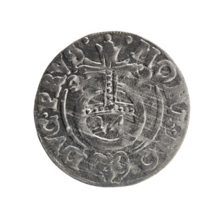 One and a half (value). Obverse: Under the ducal mitre, a five-field heraldic shield with the value