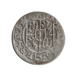 One-and-a-half coin (obverse and reverse), maker: Ernest Pfahler. Obverse: under a ducal mitre a