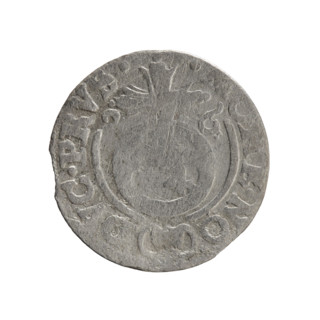 One-and-a-half; maker: Ernest Pfahler. Obverse: under the ducal mitre, a five-field coat of arms