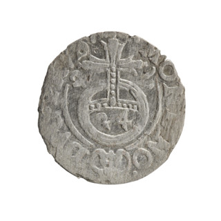 One-and-a-half; maker: Ernest Pfahler; material: coin; date: 1626. Obverse: under the ducal mitre,
