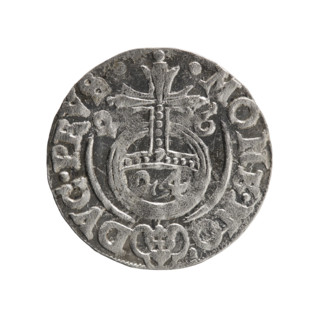 One and a half; maker: Ernest Pfahler. Obverse: Under the ducal mitre, a five-field heraldic shield