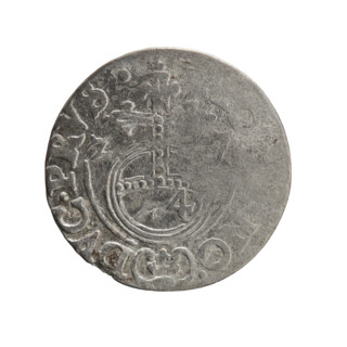 One-and-a-half coin attributed to Ernest Pfahler. Obverse: under the ducal mitre a five-field coat