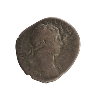 Denarius, Trajan (53–117; Roman emperor 98–117). Obverse: bust of Trajan wearing a laurel wreath,