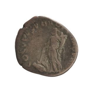 Denarius of Trajan (53–117; Roman emperor 98–117). Obverse: Bust of the emperor with a laurel