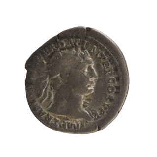 Denarius of Emperor Trajan (53–117; ruled 98–117). Obverse: bust of Trajan right, wearing a laurel