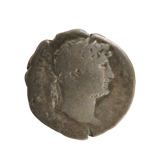 Denarius of Hadrian (reign 117–138), 125–128 CE. Obverse: Emperor's head with laurel wreath facing