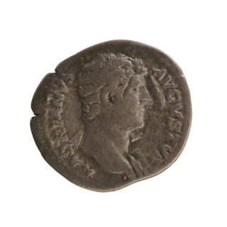 Denarius of Hadrian (76–138; Roman emperor 117–138). Obverse: bust of the emperor draped, facing