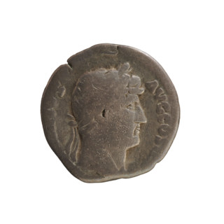 Denarius of Hadrian (76–138 CE; Roman emperor 117–138). Obverse: emperor's head with laurel wreath
