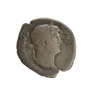 Denarius of Hadrian (76–138; Roman emperor 117–138). Obverse: laureate bust of the emperor right,