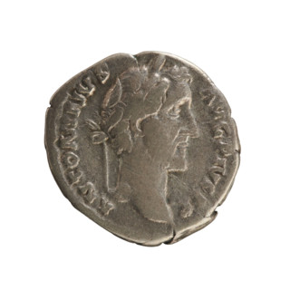 denarius of Antoninus Pius (86–161; Roman Emperor 138–161). Obverse: Emperor's head right in a