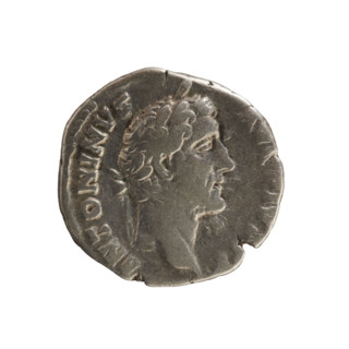 Denarius of Antoninus Pius (86–161; Roman emperor 138–161). Obverse: Emperor's head in a laurel