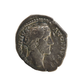 Denarius of Antoninus Pius (86–161; Roman emperor 138–161). Obverse: Emperor's head in a laurel