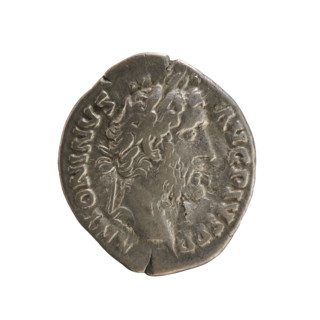 Denarius of Antoninus Pius (86–161; Roman emperor 138–161). Obverse: Emperor's head in a laurel