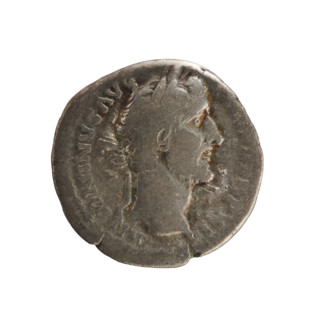 Denarius of Antoninus Pius (86–161; Roman emperor 138–161). Obverse: Emperor's head with laurel