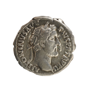 Denarius of Antoninus Pius (86–161; Roman emperor 138–161). Obverse: Emperor's laureate bust right