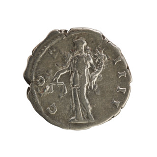 Denarius of Antoninus Pius (86–161; Roman emperor 138–161). Obverse: Emperor's head in a laurel