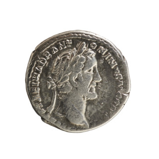Denarius, Antoninus Pius (86–161; Roman emperor 138–161). Obverse: Head of the emperor in a laurel