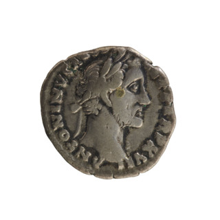 Denarius of Antoninus Pius (86–161; Roman Emperor 138–161). Obverse: Emperor's head in a laurel