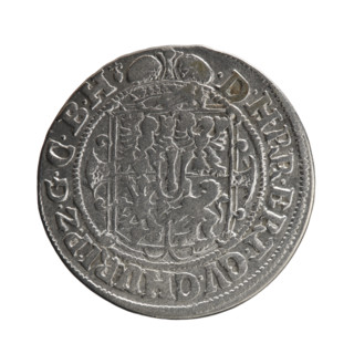 Obv.: A bust in armor turned right, girded with a sash. A sceptre in his right hand. In front of
