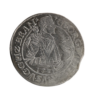 Male bust in armor, coats of arms; George William Hohenzollern (Elector of Brandenburg; Duke of
