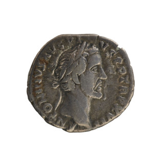 Denarius of Antoninus Pius (86–161; Roman emperor 138–161). Obverse: Emperor's bust in a laurel