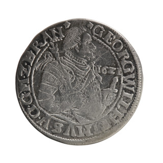 Obv.: Bust turned to the right in decorative armor girded with a sash. Right hand holds a sceptre,