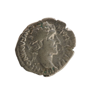 Denarius of Antoninus Pius (86–161; Roman emperor 138–161). Obverse: Emperor's head in a laurel