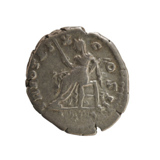 Denarius of Antoninus Pius (86–161; Roman emperor 138–161). Obverse: Emperor's head in a laurel