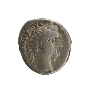 Denarius of Antoninus Pius (86–161; Roman emperor 138–161). Obverse: Emperor's head in a laurel