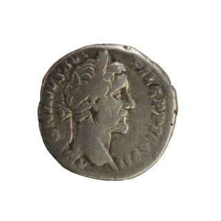 Denarius of Antoninus Pius (86–161; Roman emperor 138–161). Obverse: Emperor's head in a laurel