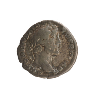 Denarius of Antoninus Pius (86–161; Roman emperor 138–161). Obverse: Emperor's head in a laurel