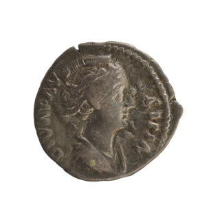 Denarius, after 141. Obverse: Bust of Faustina the Elder turned right, draped, hair in a bun on top