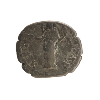 Denarius, after 141. Obverse: bust of Faustina the Elder (98–141), draped, hair in a bun, turned
