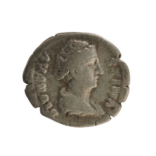 Denarius, after 141, Roman Empire (27 BC–476). Obverse: DIVA FAV STINA — bust of Faustina the Elder
