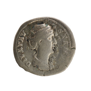 Denarius, after 141 CE. Obverse: legend 'DIVA FAV STIN.' Bust of Faustina the Elder turned to the