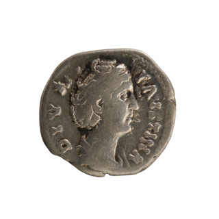 Denarius, after 141 CE. Obverse: Bust of Faustina the Elder (98–141; Roman empress 138–141) turned