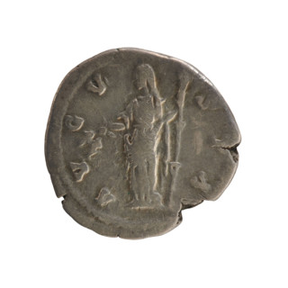 Denarius, after 141 CE. Obverse: Bust of Faustina the Elder (98–141 CE), draped, hair in a high