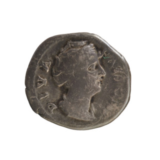 Denarius, after 141 CE. Obverse: legend DIVA FAVSTINA (second part poorly legible). Bust of