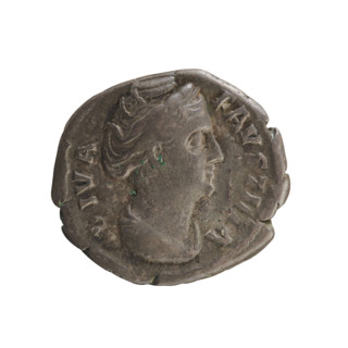 Denarius, after 141. Obverse: DIVA FAVSTINA — Bust of Faustina the Elder turned right, draped, hair