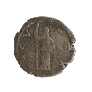 Denarius, after 141 CE. Obverse: bust of Faustina the Elder (98–141 CE), turned right, wearing