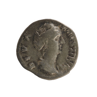 Denarius, after 141 CE. Obverse: DIVA FAVSTINA — Bust of Faustina the Elder (98–141 CE), empress