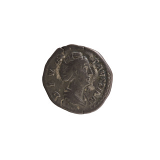 Denarius, after 141 CE. Obverse: Bust of Faustina the Elder turned right, wearing drapery with hair