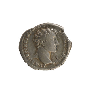 Denarius, Antoninus Pius (86–161; Roman emperor 138–161). Obverse: Head of Marcus Aurelius (heir to