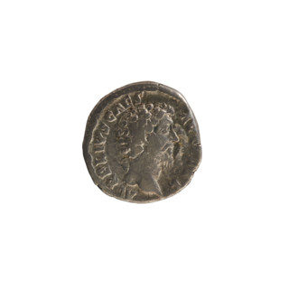 Denarius, Antoninus Pius (86–161; Roman emperor 138–161). Obverse: Head of Marcus Aurelius in