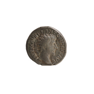 Denarius, Marcus Aurelius (121–180; Roman emperor 161–180). Obverse: Head of Marcus Aurelius right,