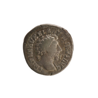 Denarius, Marcus Aurelius (121–180; Roman emperor 161–180). Obverse: Head of Marcus Aurelius right,