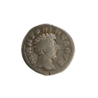 Denarius, Marcus Aurelius (121–180; Roman Emperor 161–180). Obverse: Head of Marcus Aurelius right;