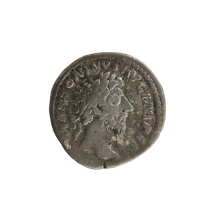 Denarius, Marcus Aurelius (121–180; Roman emperor 161–180). Obverse: head of Marcus Aurelius with a