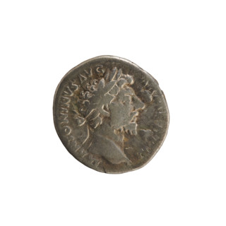 Denarius, Marcus Aurelius (121–180; Roman emperor 161–180). Obverse: Head of Marcus Aurelius with a